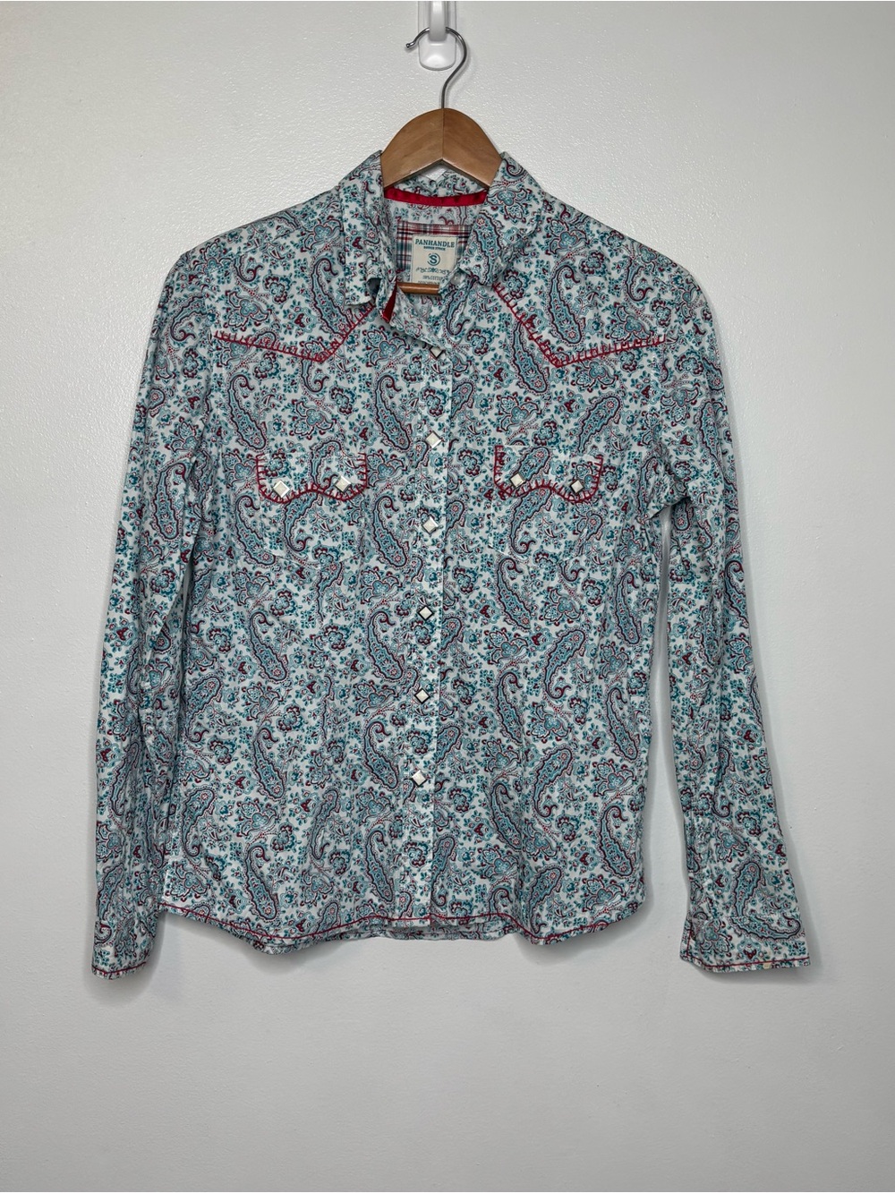 Panhandle Rough Stock 100% Cotton Snap Button Down Shirt Long Sleeve Small
